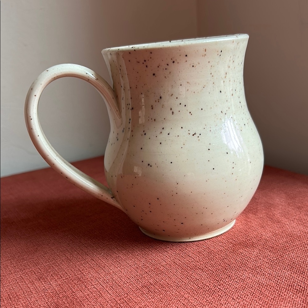 Cream and Pink Handcrafted Ceramic Mug with Rustic Charm - Picture 2 of 11